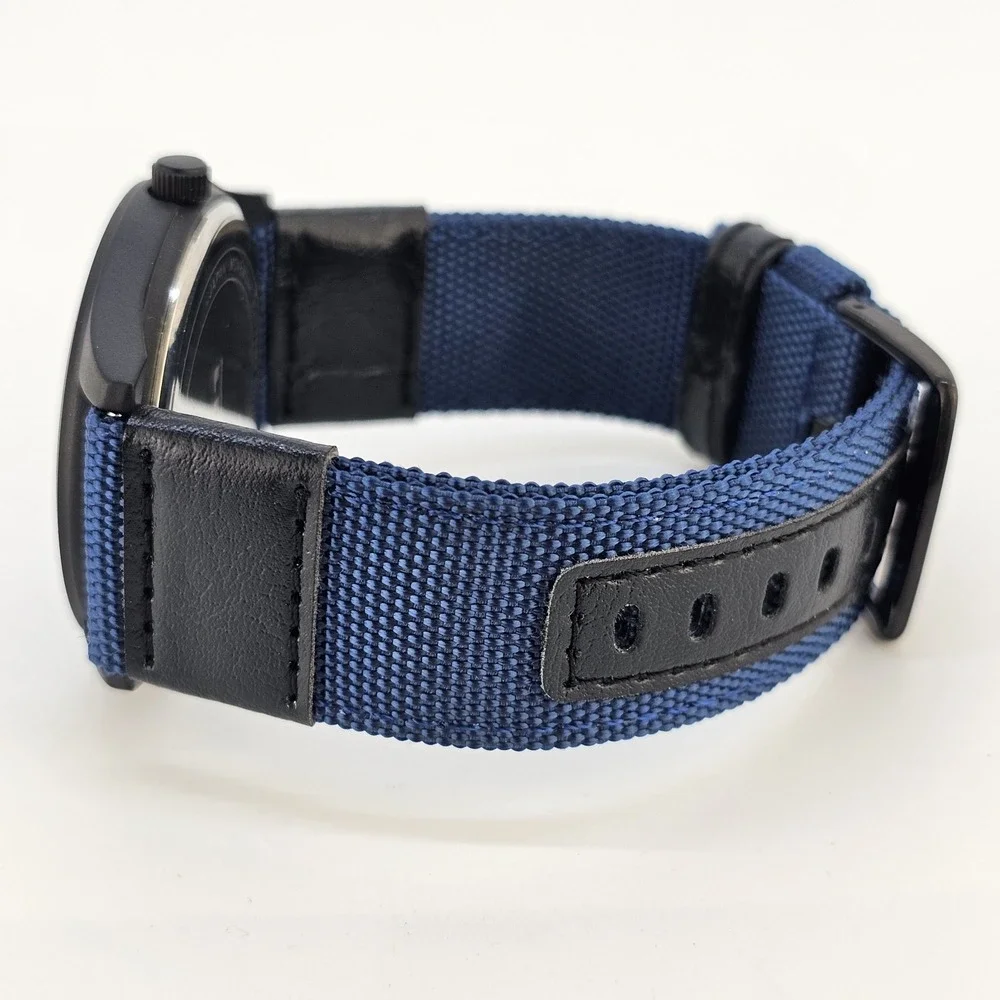 Men's‎ Field Military Watch 42MM Black Dial Dark Blue Nylon Bands New Battery